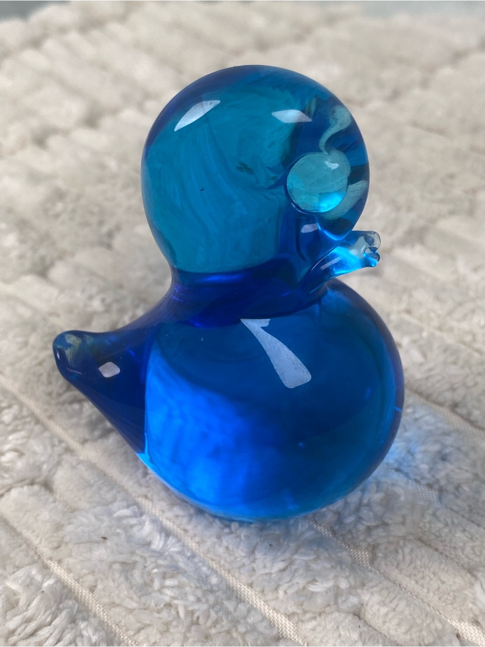 Vintage Seda Sweden Art Glass Pippi Bird Figurine Hand Blown Paperweight Blue